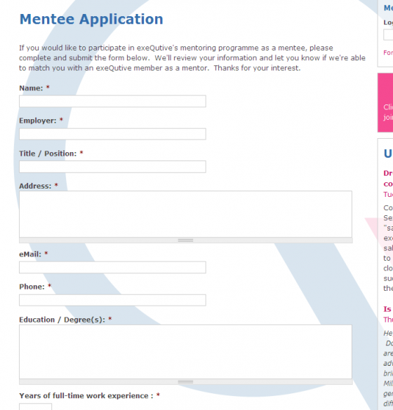 Mentee application webform
